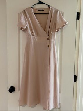 Nasty Gal Pale Pink Wrap Midi Dress with Button Detail